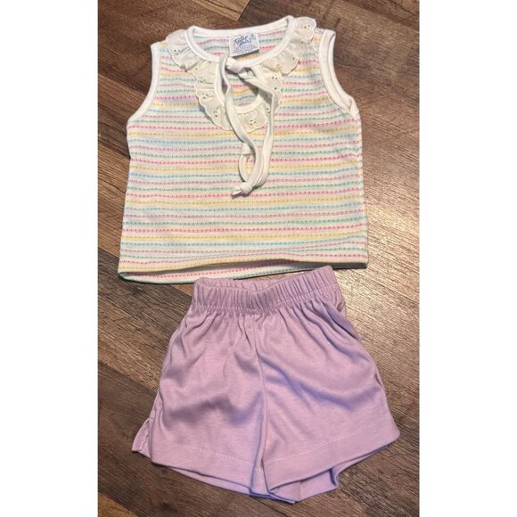 VTG Baby Girl 2-Piece Outfit Royal Heir Sz 12 Mos  Striped Top & Purple Shorts - Picture 1 of 8